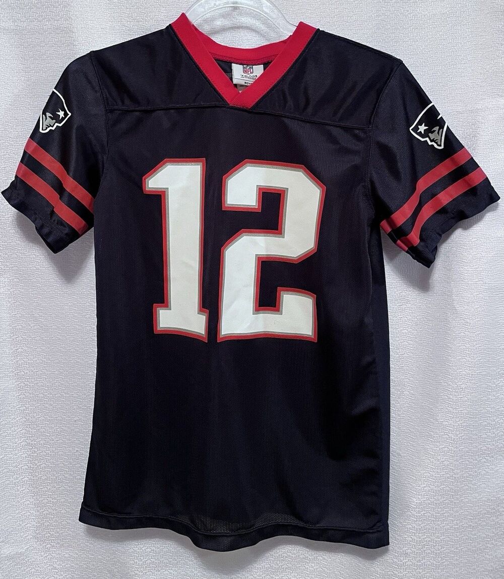 NFL Tom Brady #12 New England Patriots Football Jersey Youth Boys L 10/12 Navy